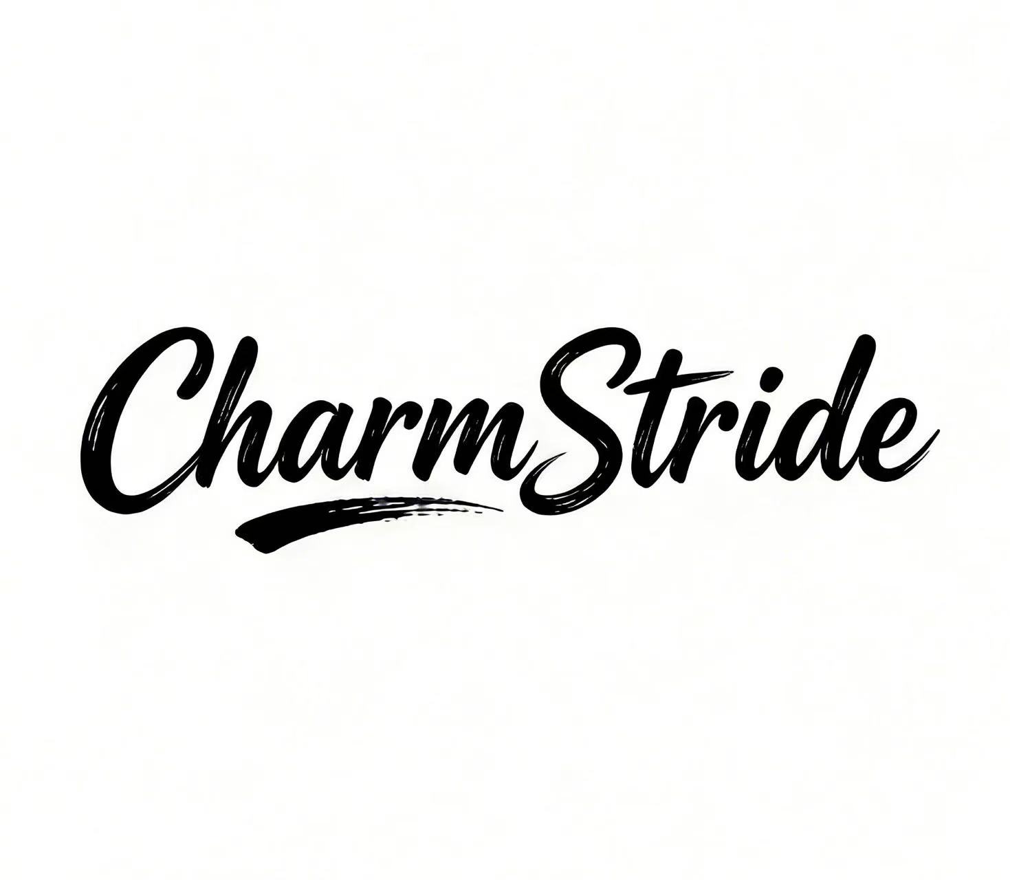 CharmStride 原版黑色手写品牌标识,保留字母飞白与 Charm 下方的扫笔